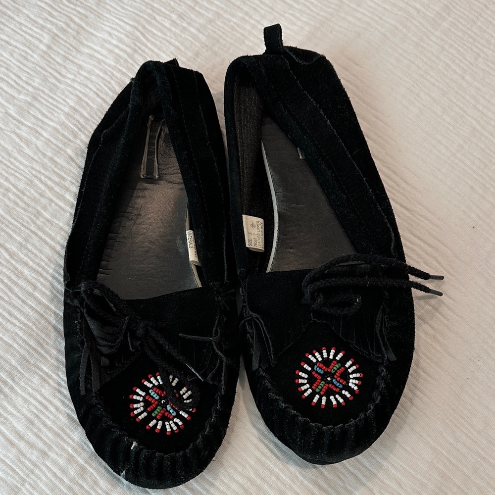 Black Moccasins with Beaded Design
